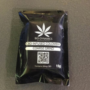 CBD-Infused all-Arabica Coffee. 15 gram/ single serving sachet. Contains 20mg CBD/ sachet.  R30 each